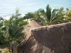 On the beach, sun-loungers, beach towels