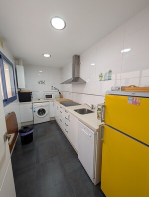 Fridge, microwave, dishwasher, coffee/tea maker