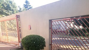 A well-maintained garden area with a small bush, a flower, and a rock. - Naisar Sparkling White Apartment (Germiston)