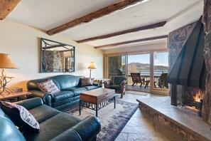 Una Smart TV, una chimenea, un reproductor de DVD, libros