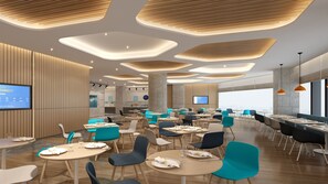 A modern restaurant with multiple dining areas, including a bar and a conference room. - Holiday Inn Express Liyang Huafu by IHG (Changzhou)