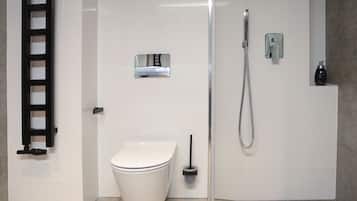 Departamento Elite (Vip) | Baño | Regadera, regadera tipo lluvia, secadora de cabello, pantuflas
