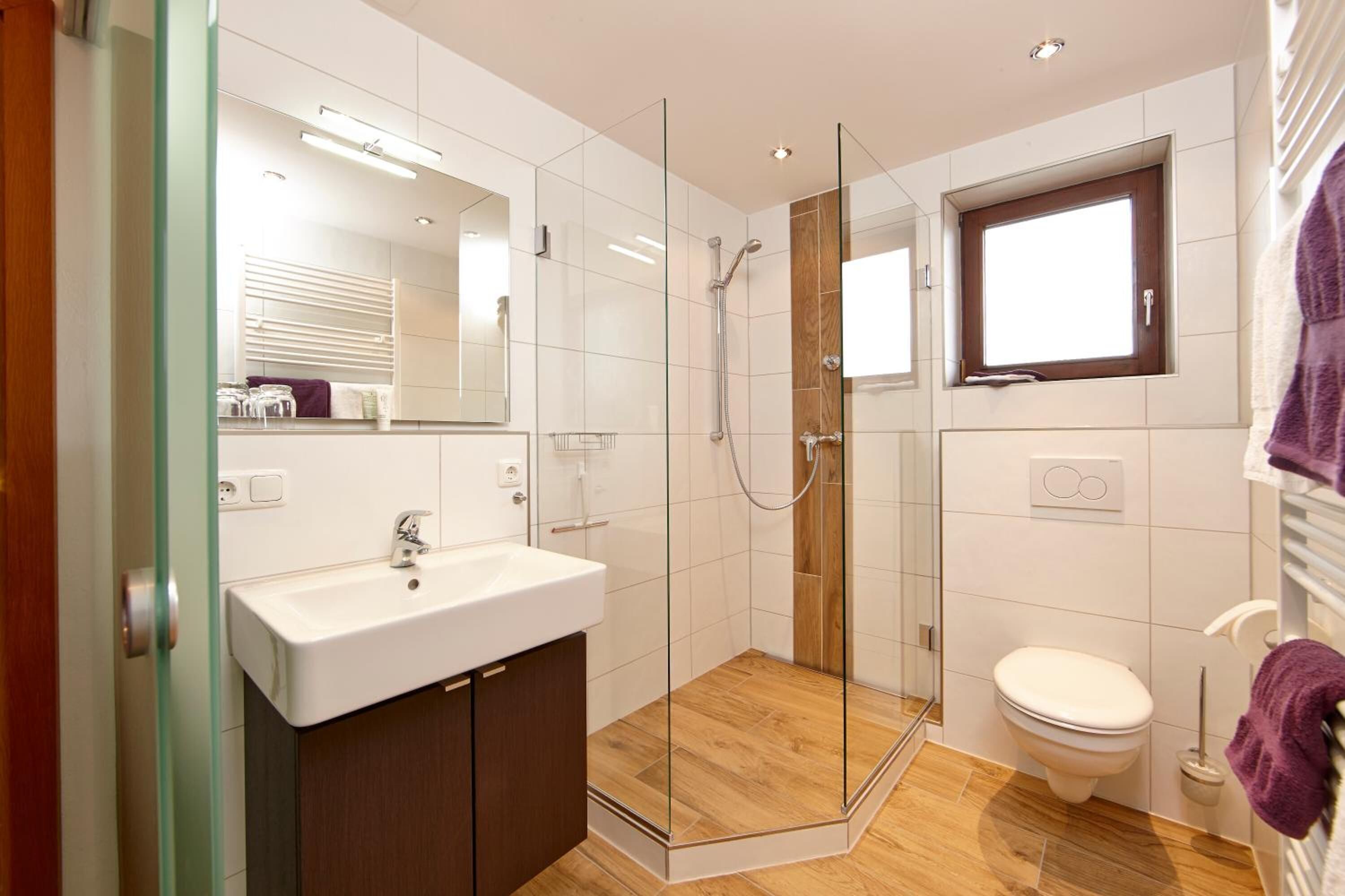 Shower, free toiletries, hair dryer, towels
