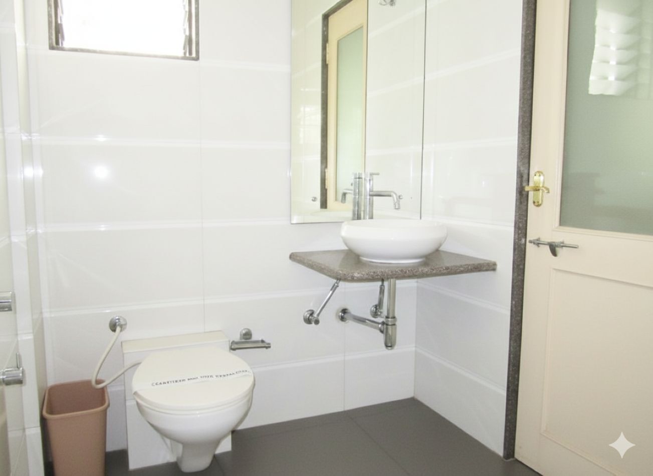 Shower, free toiletries, slippers, towels