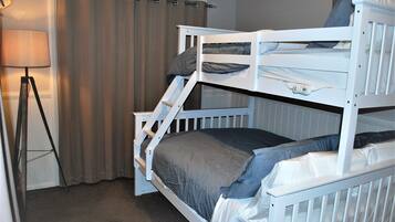 5 bedrooms, blackout curtains, iron/ironing board, travel cot
