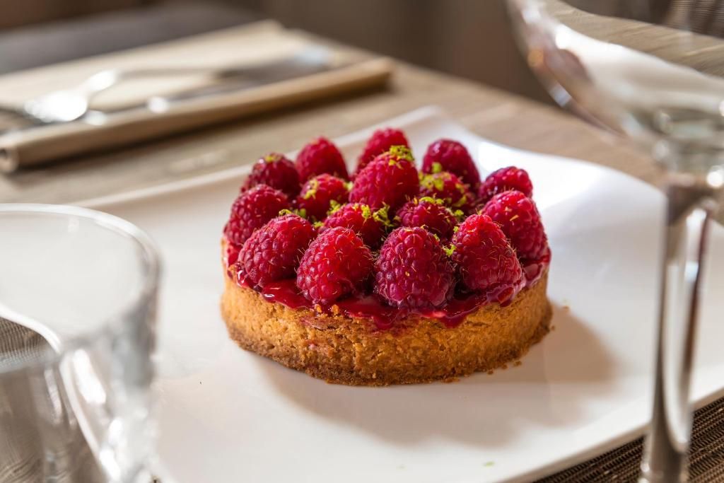 A dessert on a white plate.