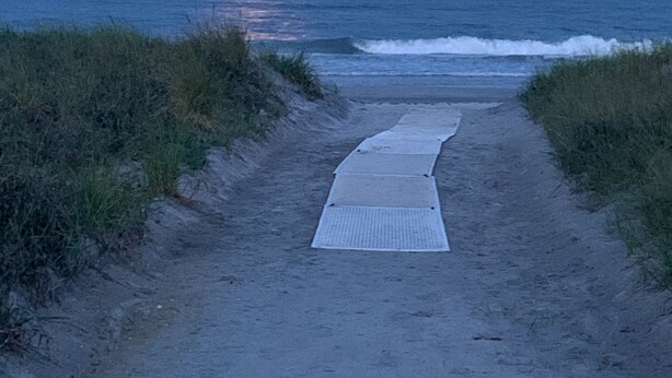 A sandy path leading to the ocean with a moon in the sky. - Brigantine~2blks to beach~2bdr~1bth~front porch~bck deck~fencedyard ~allow dogs (Brigantine)