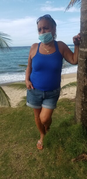 On the beach, sun-loungers, beach towels