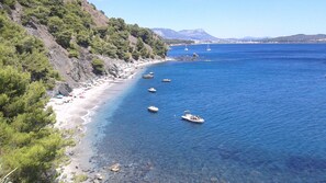 Beach nearby, sun loungers