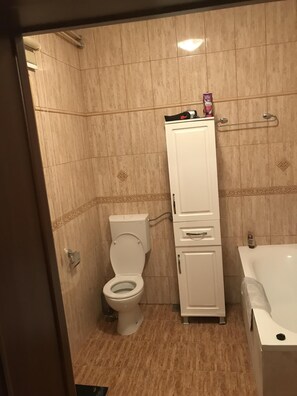 Hair dryer, shampoo, toilet paper