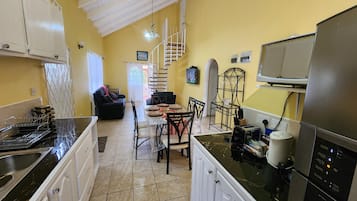 Full-sized fridge, microwave, oven, stovetop