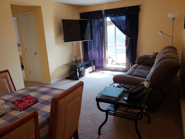 Een televisie, een dvd-speler, boeken en een filmbibliotheek