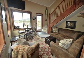 Smart TV, fireplace, music library, video library