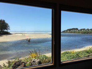 On the beach - River and Ocean View. Single level home, fun for all ages! Fenced yard for dogs! (Yachats)