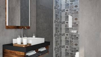 别墅, 1 间卧室 | 浴室 | 淋浴设施、免费洗浴用品、浴袍、拖鞋