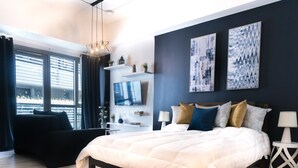 Deluxe-Apartment | Bettwäsche aus ägyptischer Baumwolle, Bügeleisen/Bügelbrett