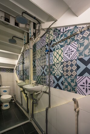 Combined shower/tub, hair dryer, bidet, towels