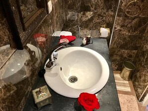 Een douche, een regendouche, gratis toiletartikelen, een haardroger