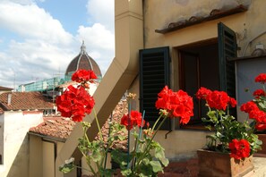 A building with a dome and red flowers in front. - Breathtaking view, terrace and elevator (Firenze)