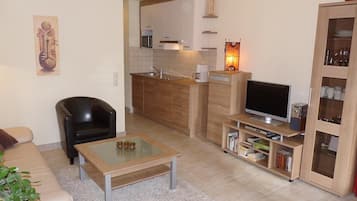 TV, DVD player, ping pong, books