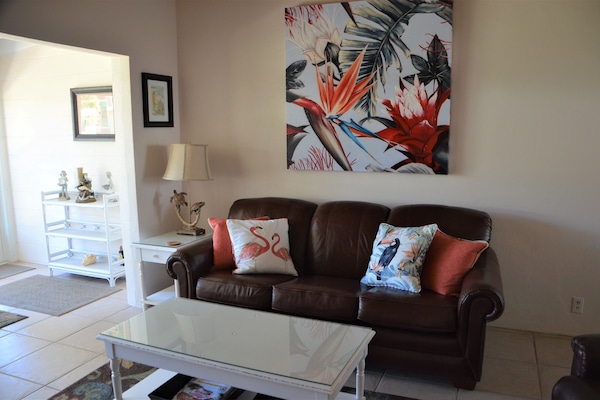 La-Z-Boy leather couch with queen sleeper sofa