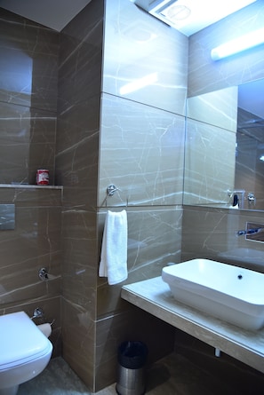 Shower, slippers, towels