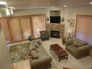 Family Cabin, Multiple Beds, Accessible, Non Smoking | Living area | 48-inch Smart TV with digital channels, TV, fireplace - King's Cabin (Shaver Lake)