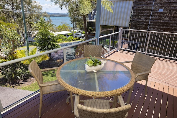 Lakeview Lodge has great views of Wallis Lake from the front deck