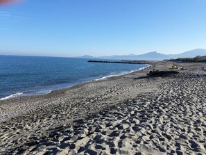 Plage, chaises longues