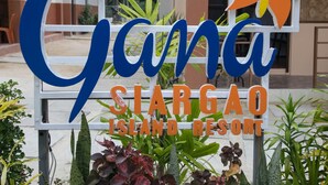 A sign for 'Gana St. Argao Island Resort' with a tropical plant arrangement in front. - Gana Siargao Island Resort (General Luna)