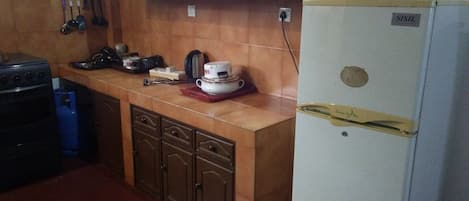 Fridge, oven, stovetop, electric kettle