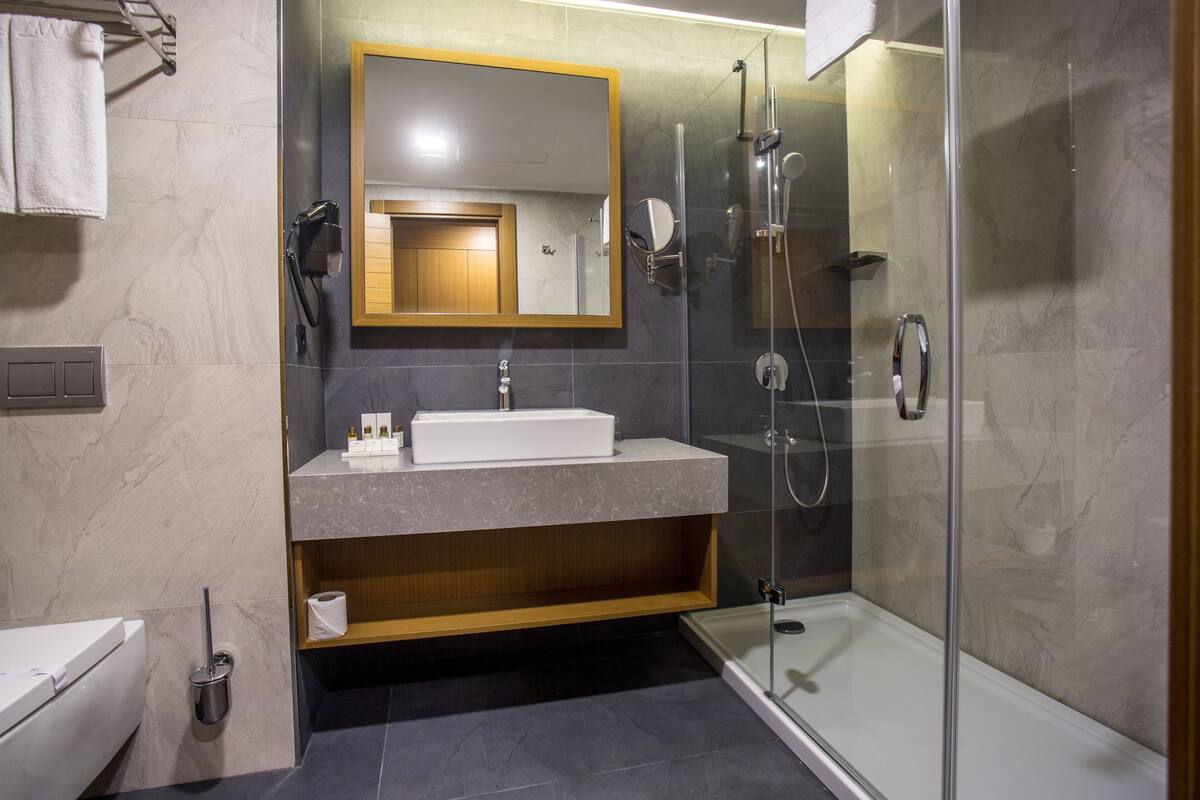 standard double or twin room | bathroom | shower, free toiletries, hair dryer, bathrobes