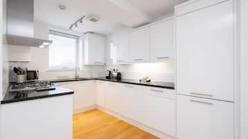 Full-sized fridge, microwave, oven, dishwasher