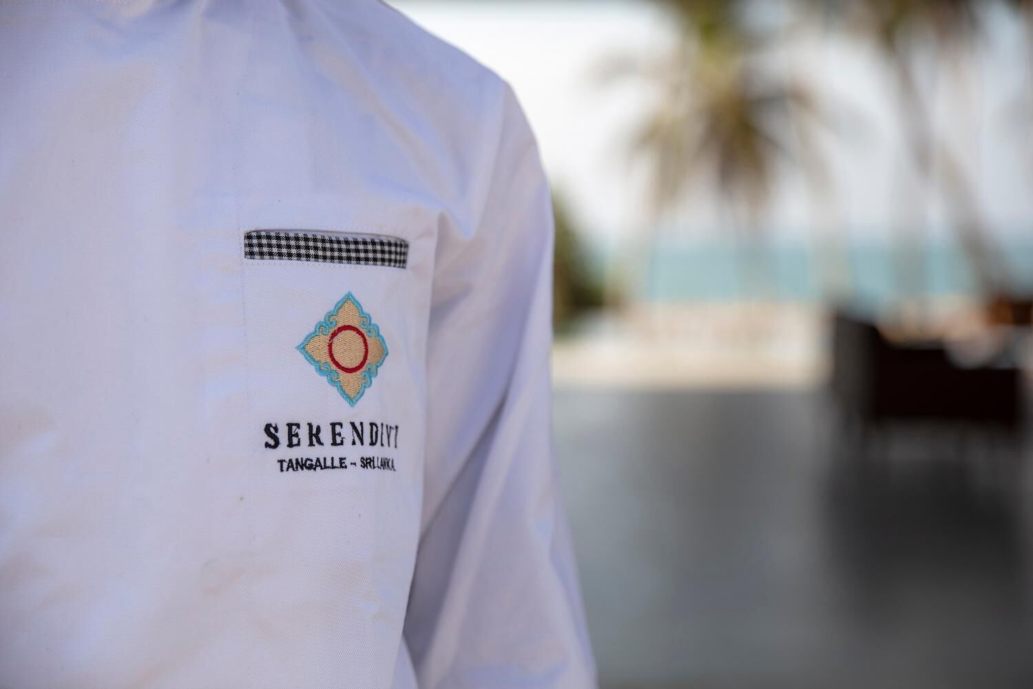 A white shirt with a logo and text indicating 'SERENDIVI' and 'TANGALLE - SRI LANKA'.