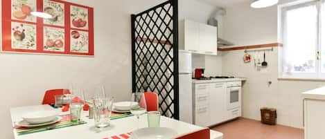 Coffee/tea maker, fridge, oven, stovetop