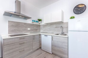 Fridge, microwave, dishwasher, coffee/tea maker