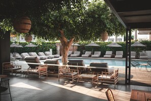 Outdoor pool, pool loungers