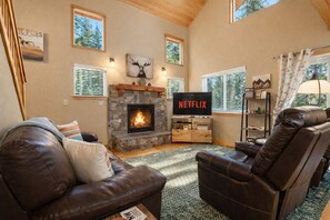 Smart TV, fireplace, DVD player