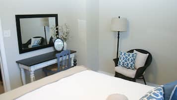 1 bedroom, desk, iron/ironing board, travel crib