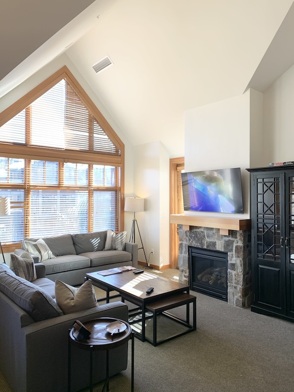 TV, fireplace