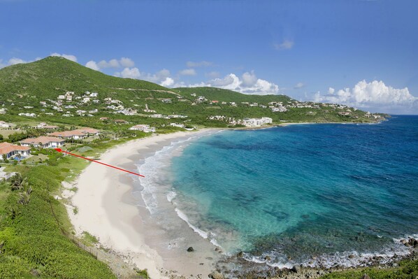 On the beach, sun-loungers, beach towels