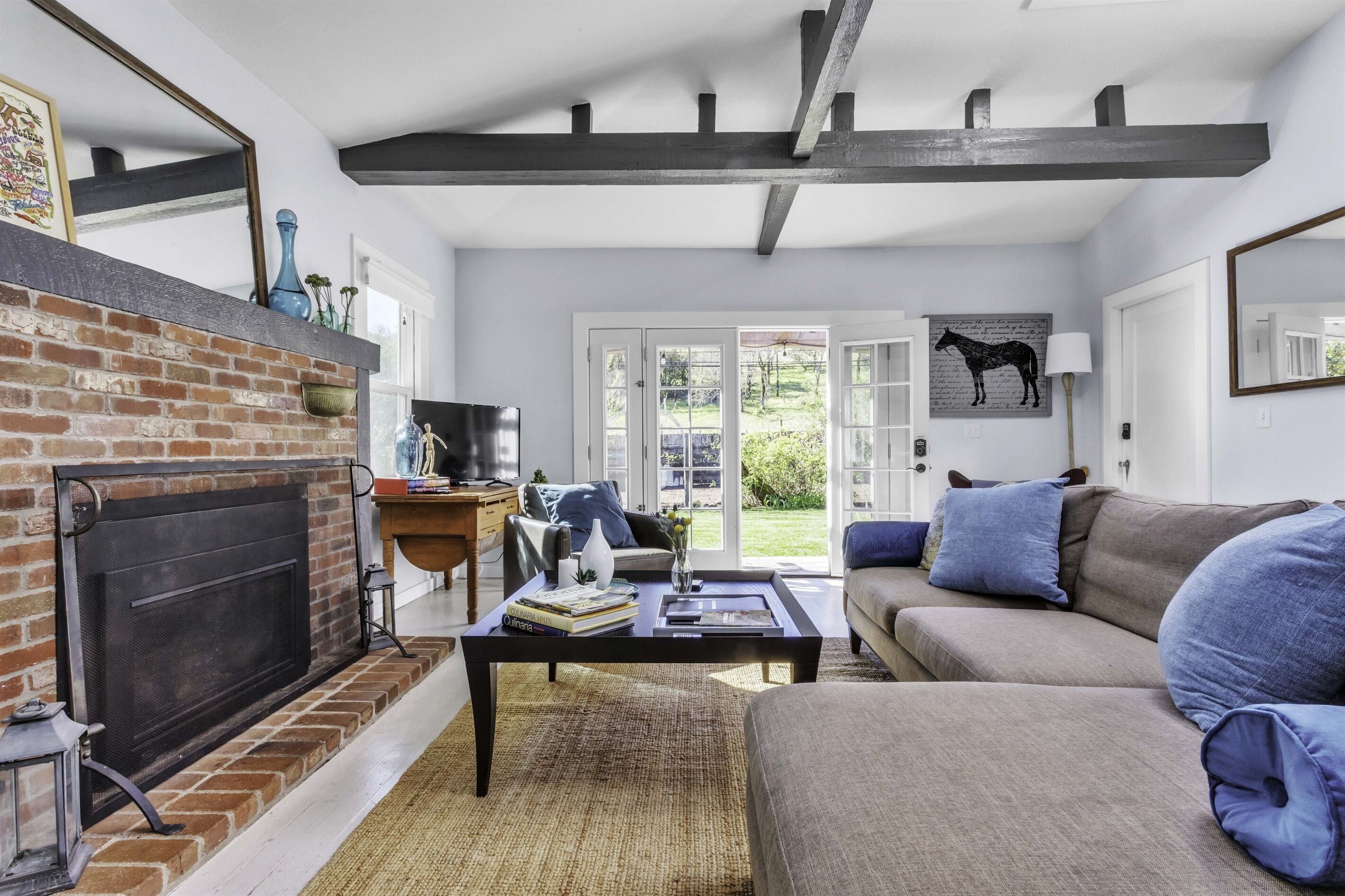 Smart TV, fireplace, Netflix, books