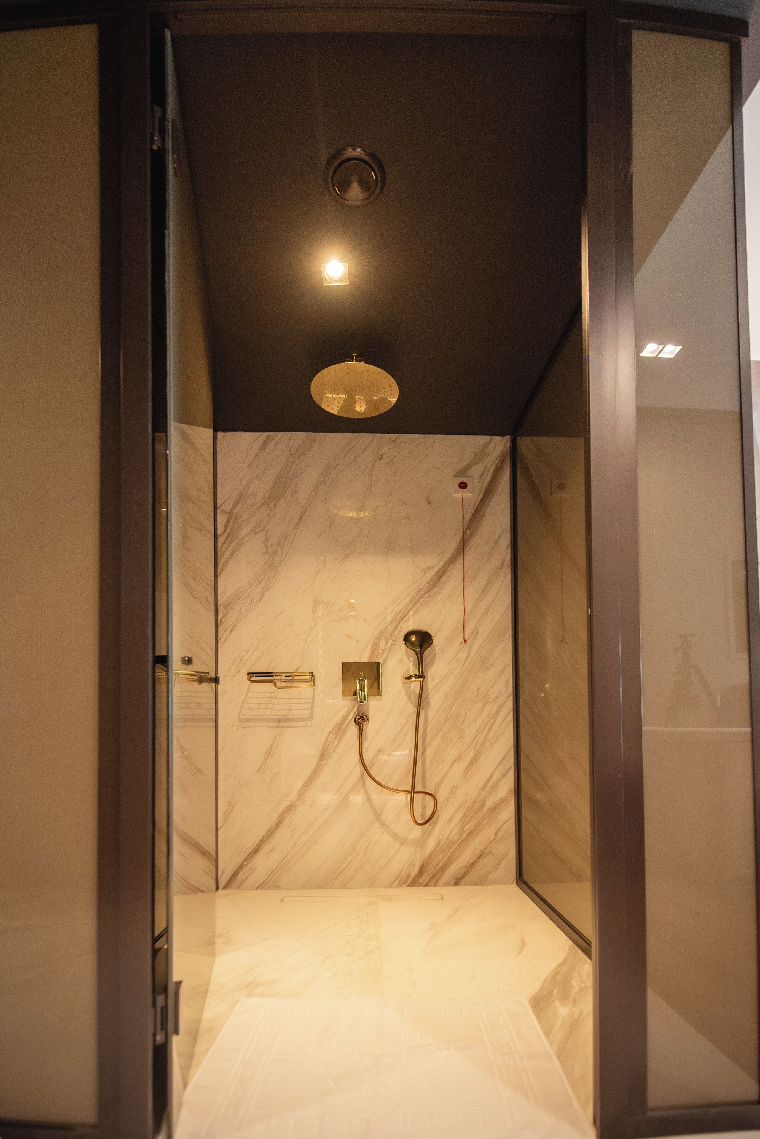 shower, rainfall showerhead, designer toiletries, hair dryer