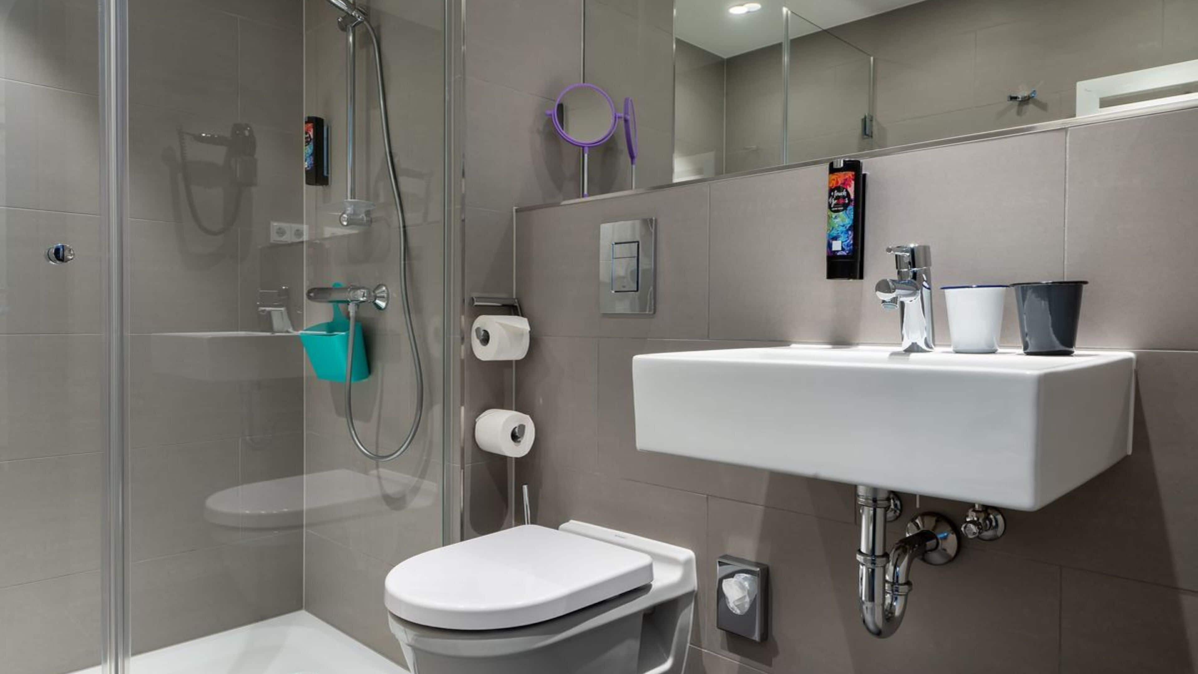 shower, free toiletries, hair dryer, towels