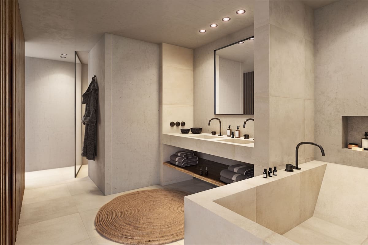 designer toiletries, hair dryer, bathrobes, slippers