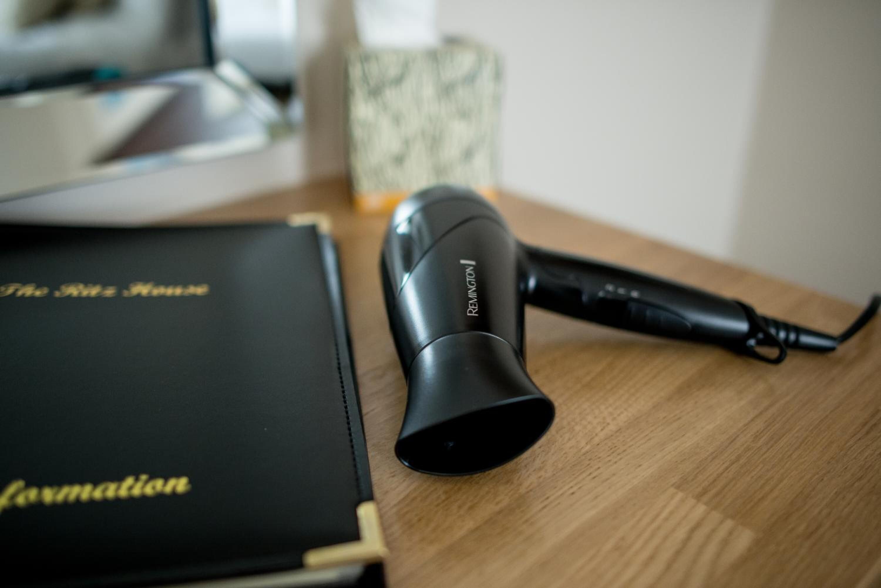 free toiletries, hair dryer, towels