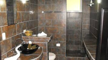 Shower, free toiletries, hair dryer, towels