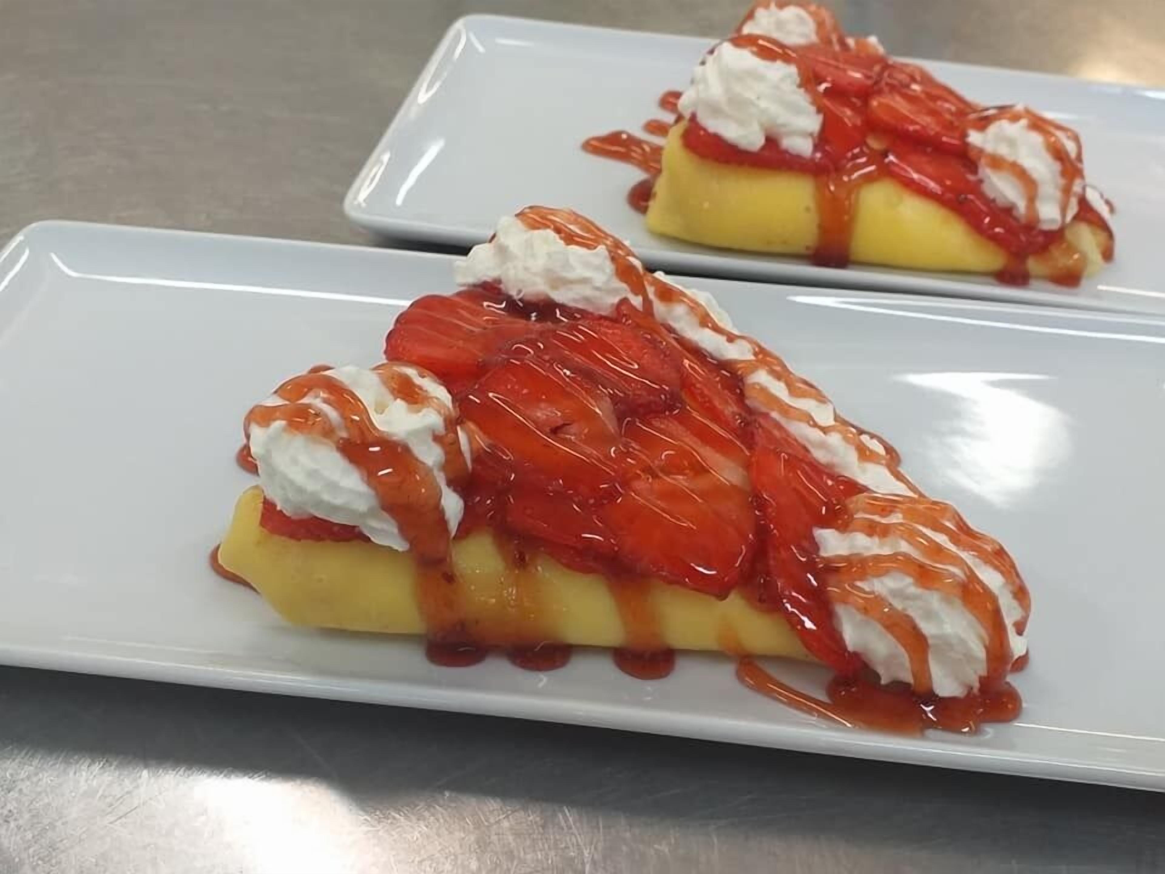 A dessert on a white plate.
