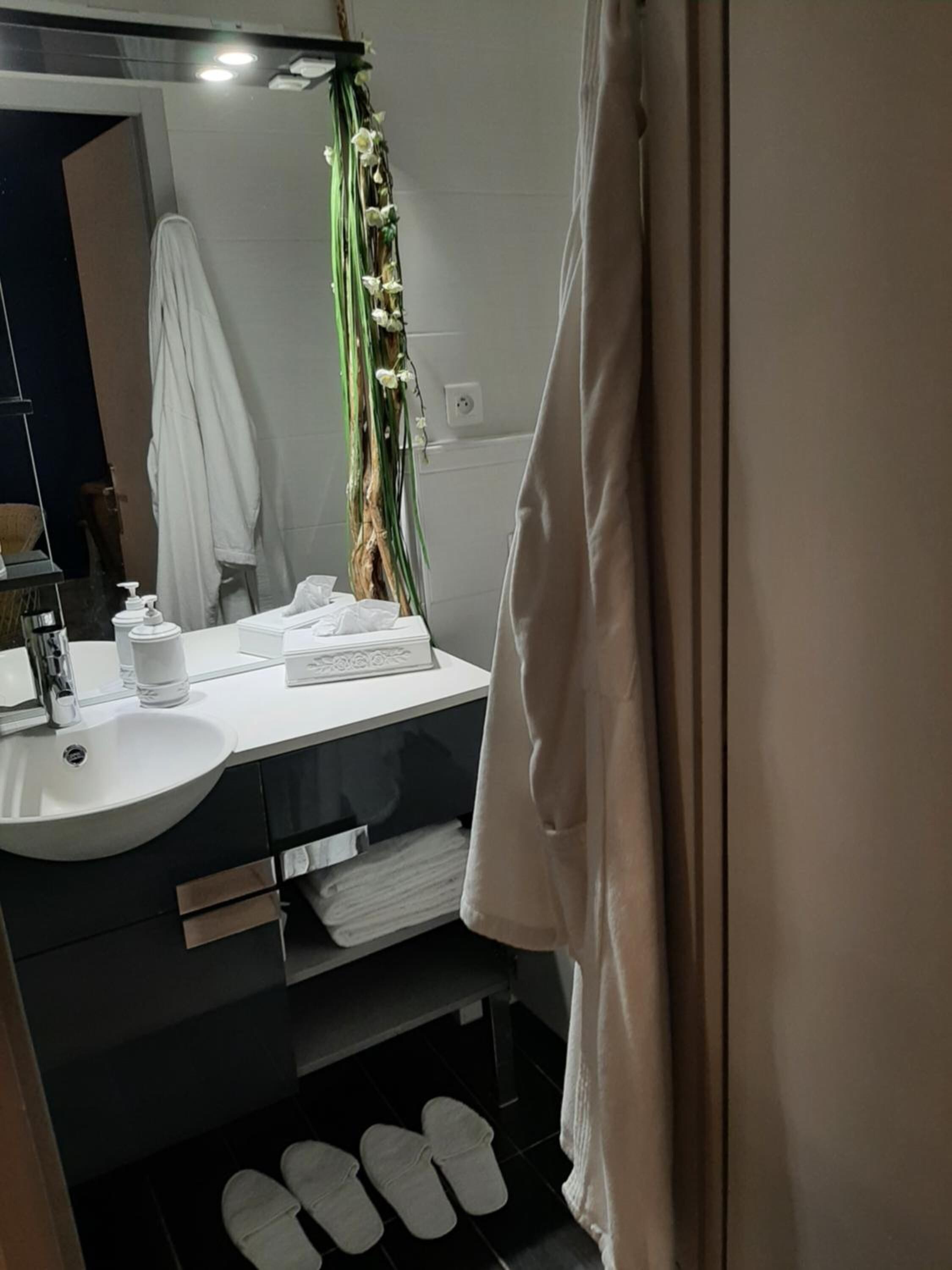 free toiletries, hair dryer, bathrobes, slippers