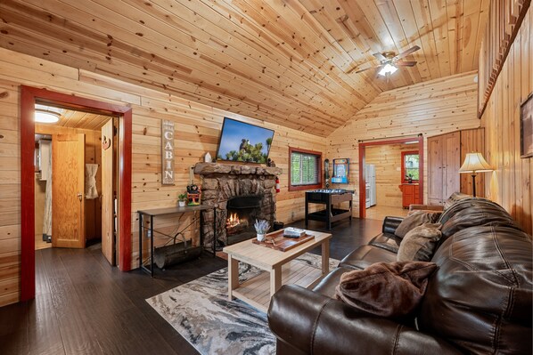 Smart TV, fireplace, table football